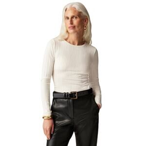 J.Crew Ivory Ribbed Pointelle Long Sleeve Tee M | Soft Scoop Neck Top NWT